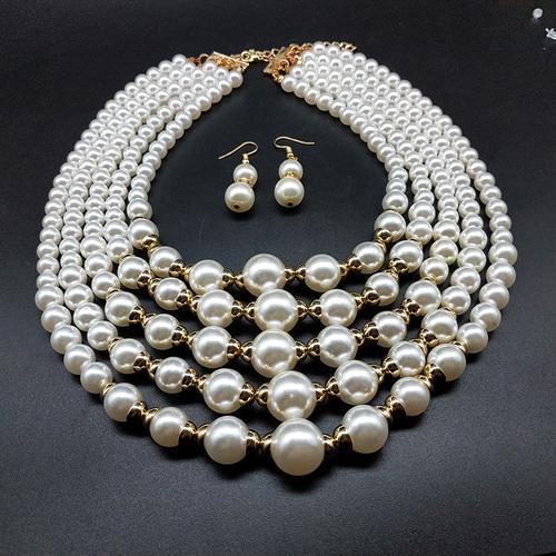 魅力珍珠项链和耳环套装简单串珠多层项链魅力珠宝套装工厂批发